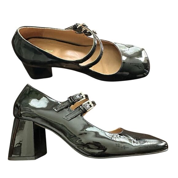 & Other Stories Patent Leather Mary Jane Black Pumps Size 41 US 10 Blocked Heel - Picture 7 of 11